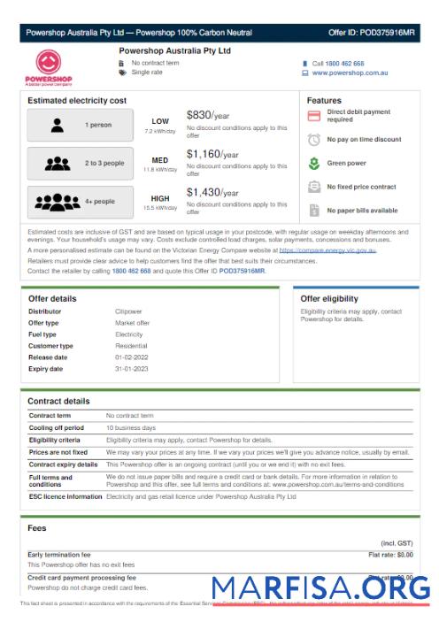 Downloadable AUSTRALIA POWERSHOP utility bill Word and PDF template